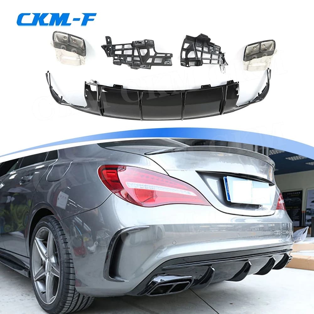 Diffusore per labbro posteriore in PP con punte di scarico per Mercedes Benz Classe CLA W117 CLA260 CLA45 2013-2018 Piastra paramotore paraurti
