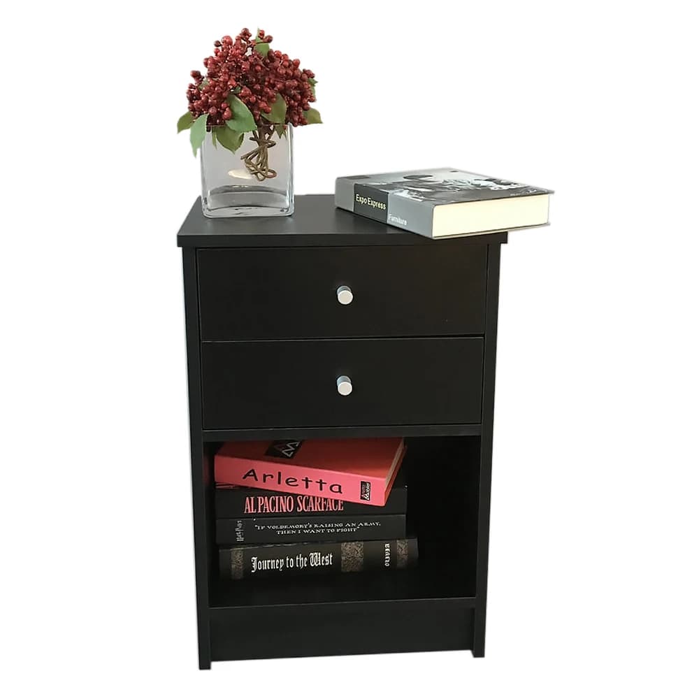 Comodino con maniglia rotonda 40x30x60cm con due cassetti nero