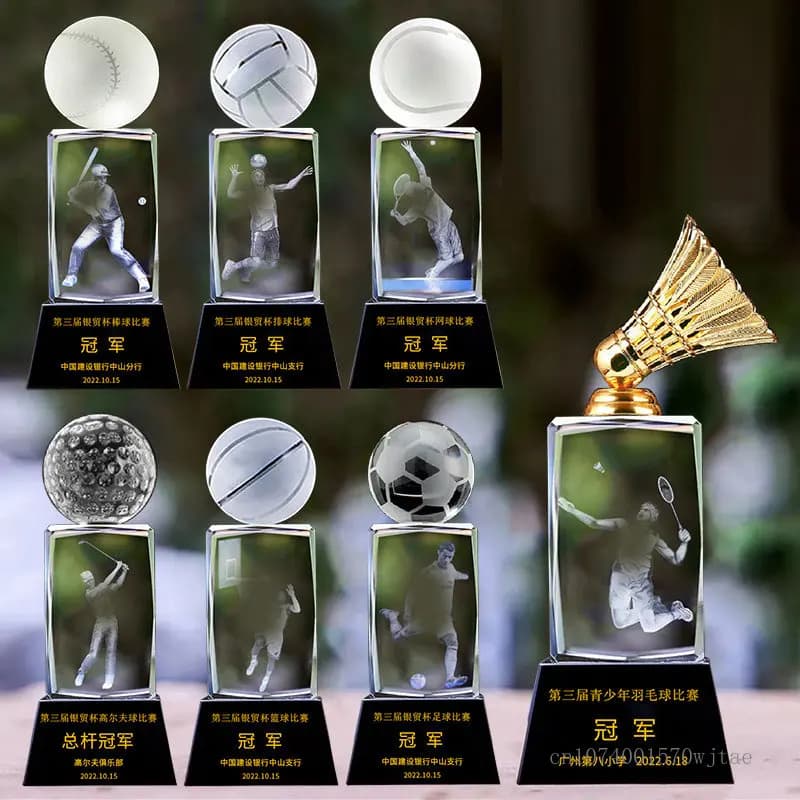 Custom Crystal Sculpture Trophy, Sports, Volleyball, Tennis, Badminton, Golf Games, Competition Awards, Home Decorations
