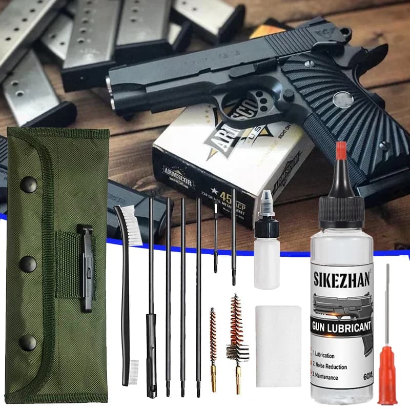 Set di spazzole per pistola tattica per fucile Set di spazzole per pulizia Set di strumenti per calibro 5,56 mm, 20 - 25, ecc. Kit di pulizia per pistola Accessorio da caccia