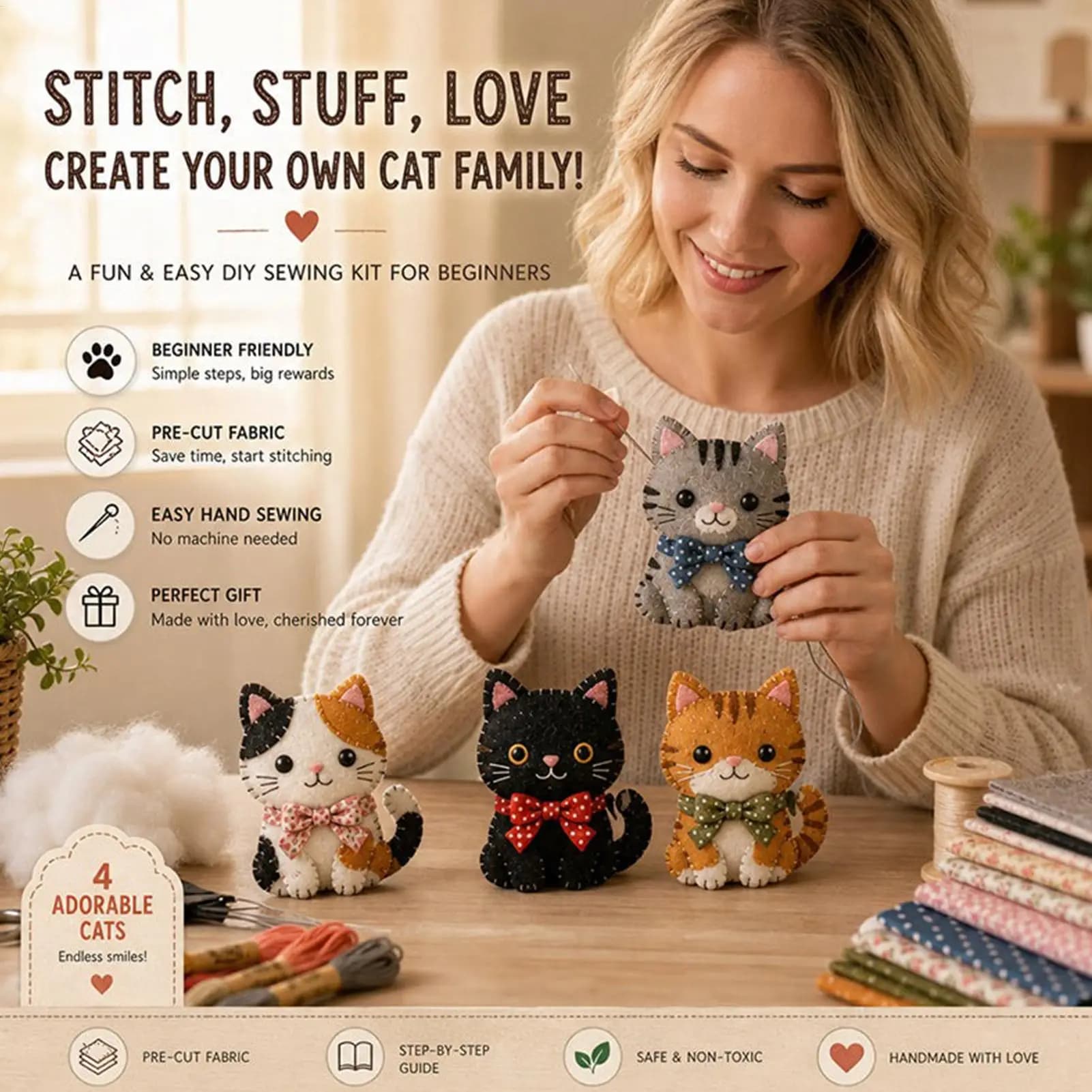 3D Bead Animal Kit Mini Gnome Bird Puppy Cat With Instructions Easy DIY Beading Embroidery Kit For Adults Teens Beginners