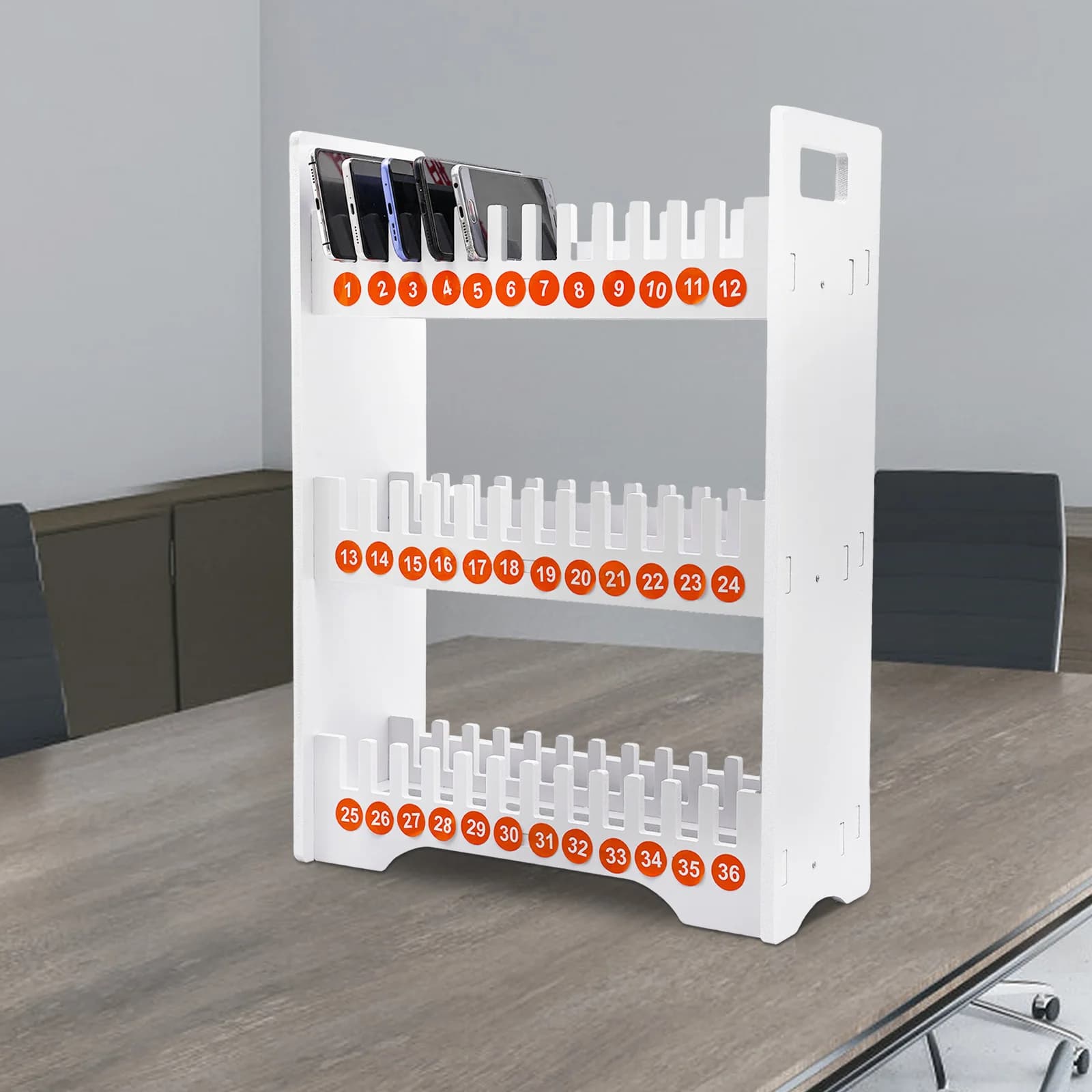 36 Slots Classroom Phone Holder, PVC Mobile Phone Storage Rack for Office Meeting Desk, Teacher Cell Phone Organizer with Numbered Labels, Anti-Distraction Charging Station Alternative for Students Employees
