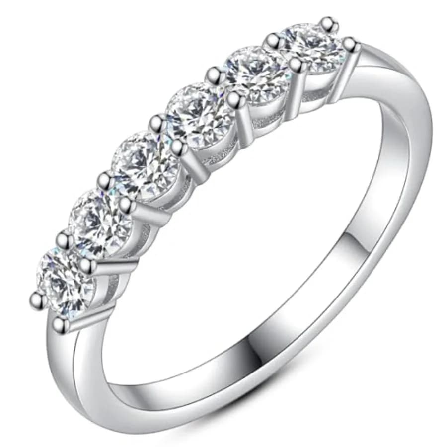 IMOLOVE Anello Nuziale in Moissanite per Donne, Anello Eternity con 6 Pietre Colore D VVS1, Anello Impilabile per Fidanzamento