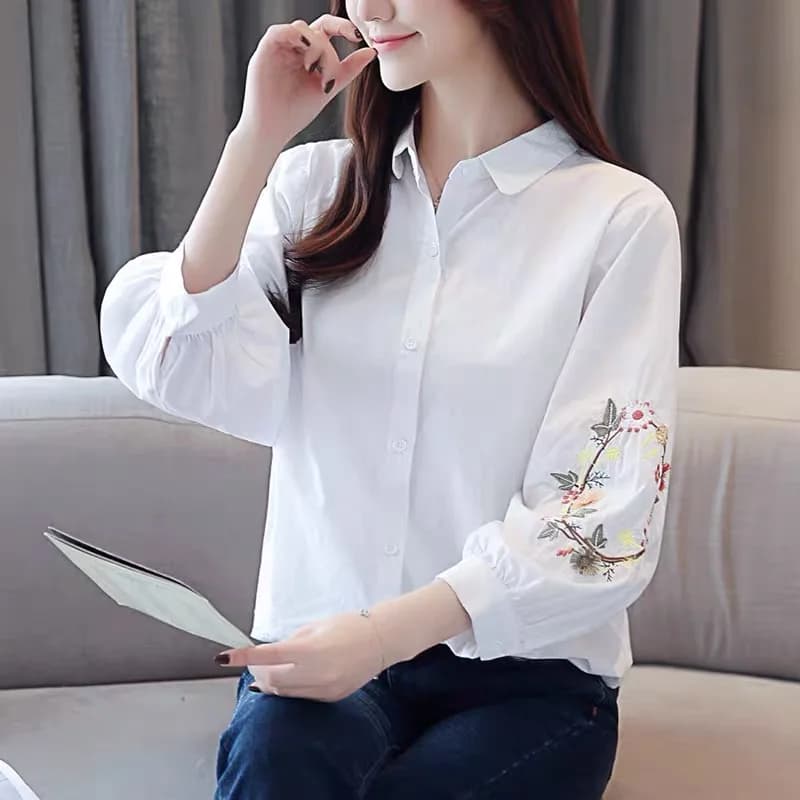 Va con tutto ricamato camicia estiva a nove punte 2023 nuove donne letterarie temperamento risvolto top Casual