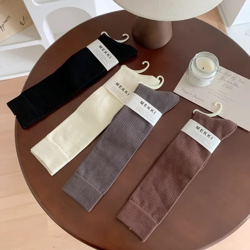 2026 Solid Color Calf Socks Milk Tea Combed Cotton Korean Style High Tube JK Socks for Women Thin Long Tube Stacking Socks