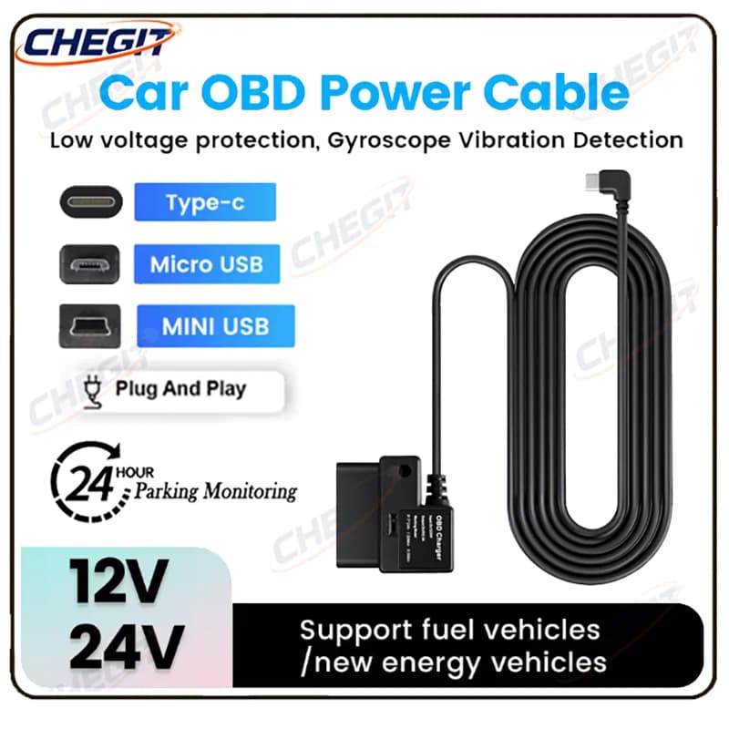 Dash Cam Hardwire Kit Buck Line Cavo adattatore da OBD a USB Dashcam Specchio CarPlay Monitor Caricatore DVR Monitor di parcheggio 24 ore su 24