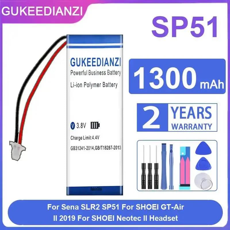 Batteria per auricolari da casco moto 1300mAh leggera per Sena SLR2 SP51 per auricolari Shoei GT-Air II 2019 Neotec II 2line