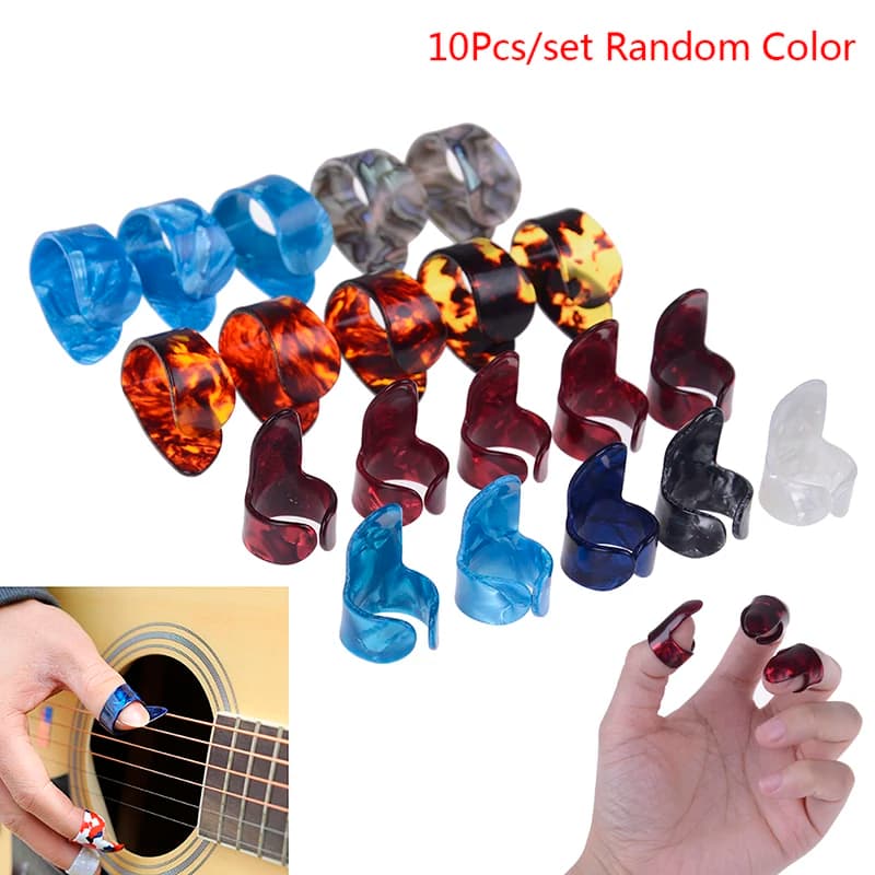 【F】Set di 10 Plettri per Chitarra in Acciaio Inossidabile e Celluloide per Dita e Pollice