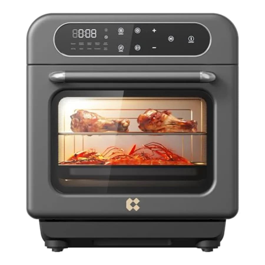 Forno a Vapore da Banco 8-in-1 con Friggitrice ad Aria 13QT, Mini Forno a Convezione con Vapore, Cottura Rapida ad Aria e Vapore