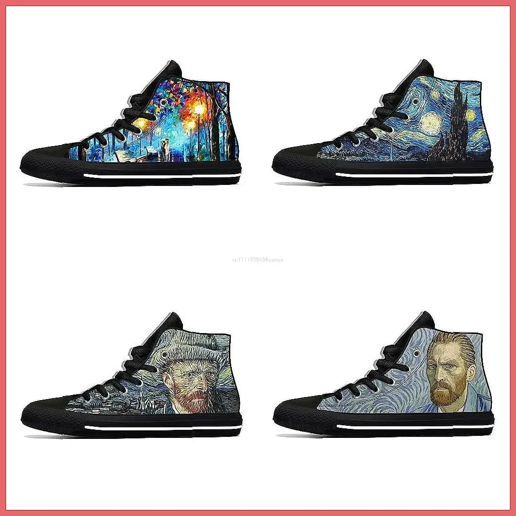 Sneakers alte Van Gogh Starry Night, scarpe in tela leggere e traspiranti per uomo e donna