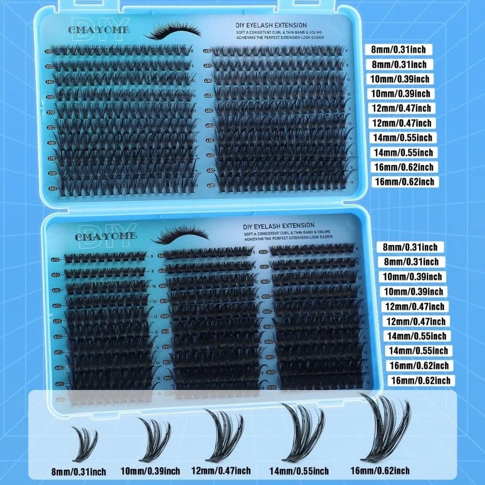 640 Pezzi Ciglia Finte Lunghe 8-16mm Stile Wispy, Volume Spesso, Texture Soffice, Curvatura D, Strumenti per Trucco Occhi, Effetto Occhi di Gatto