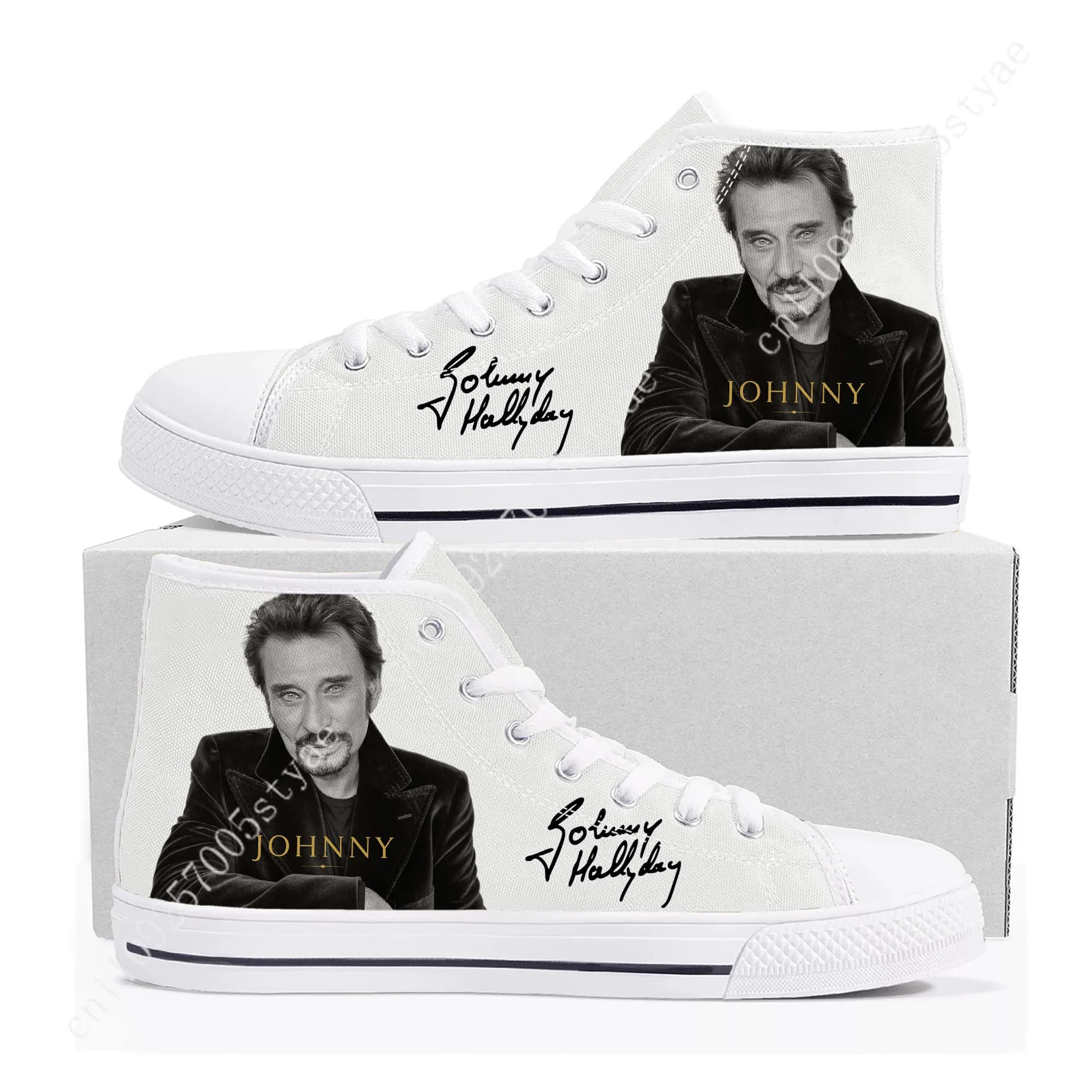 Johnny Hallyday High Top Sneakers Retro Street Rock Singer Men Women Teenager Canvas Stylish Cool Shoe Custom S hoe