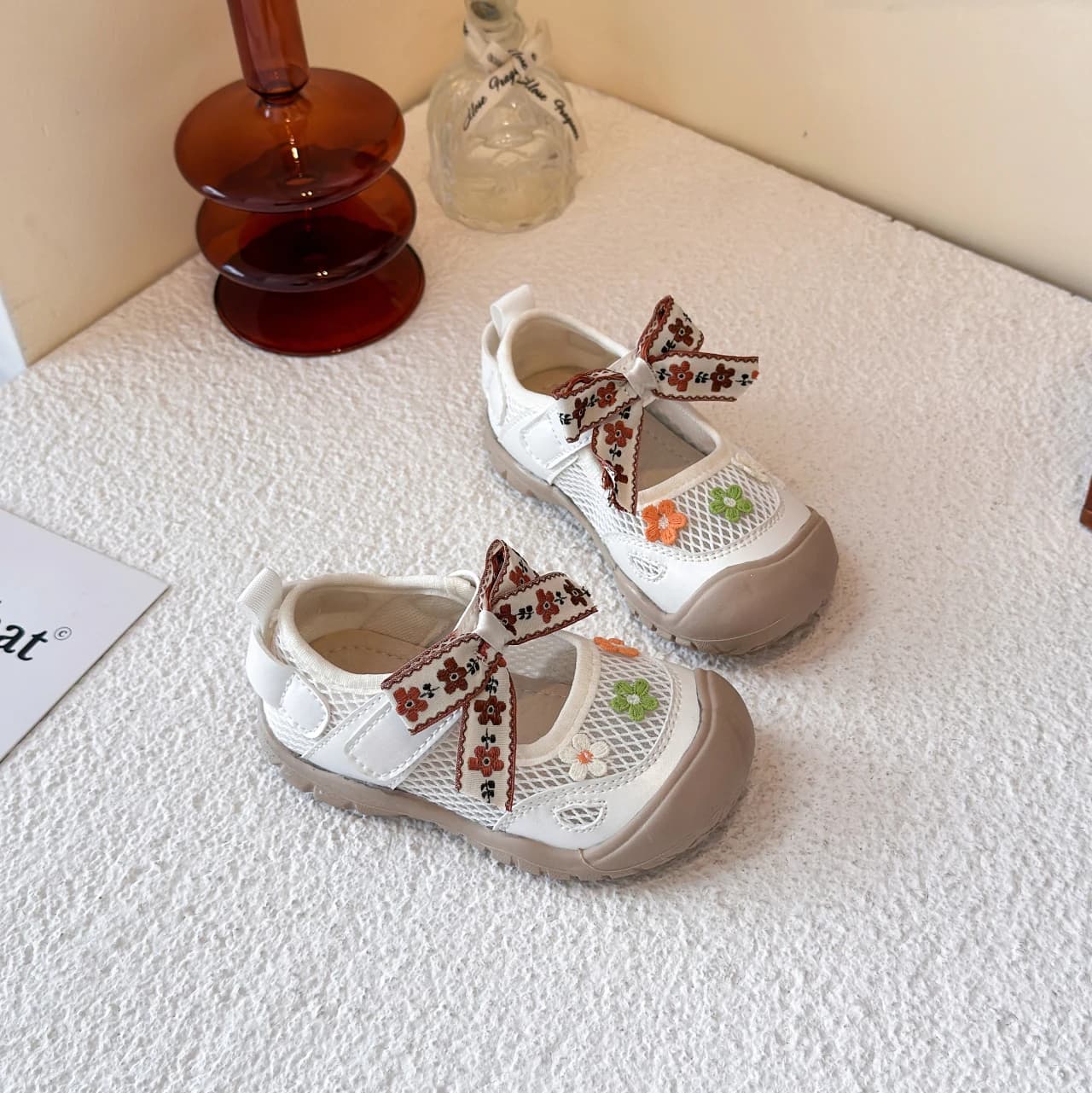 Sandali Estivi in Rete Traspiranti con Fiocco Grande, Scarpe Casual con Chiusura a Strappo e Suola Antiscivolo, Modello Mary Jane