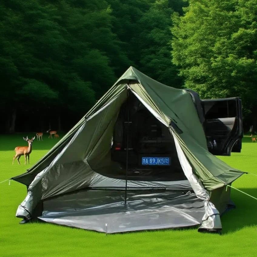 Tenda da yurta attaccata per auto portatile, tenda da campeggio per famiglie in stile Mongolia con foro per stufa, tenda a cupola per esterni collegabile, facile installazione