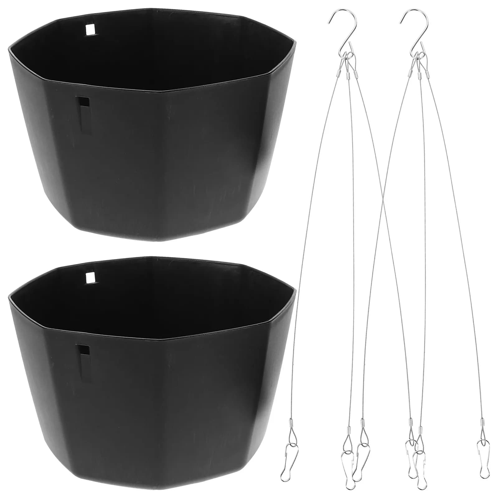 2 Pieces Flower Vase Plastic and Stainless Steel Suspended, Decorative Basket for Interior and Exterior Plants, Balcony, Living, Wall, Garden