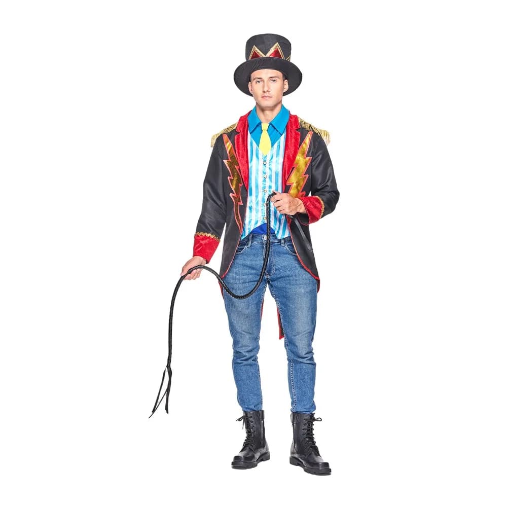 EraSpooky New Men’s Circus Ringmaster Halloween Costume Adult Colorful lightning ringmaster Tamer Carnival Jacket with Hat