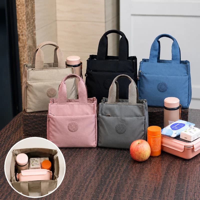 Insulated Lunch Bag Multi Pocket Zipper Handbag Large Capacity Picnic Cooler Bag Commuter Lunch Bag for School Work Outdoor Use