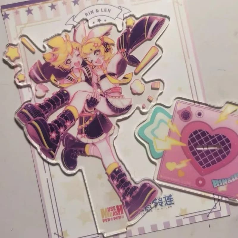 Statuetta Anime di Kagamine Rin da 3,93 Pollici, Supporto in Acrilico, Figurina di Kagamine Len in Piedi, Decorazione da Collezione