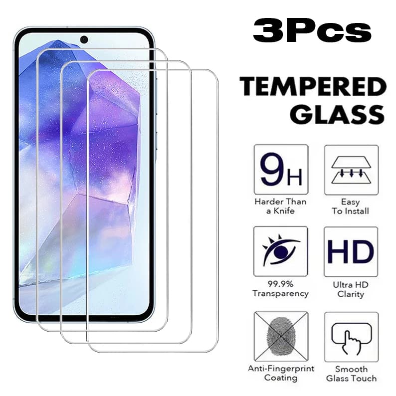 3 pezzi protezione schermo in vetro temperato per Samsung Galaxy A14 A15 A16 4G A14 A15 A16 A34 A54 5G A26 A06 A55 A35 A25 A05 A24 A05S