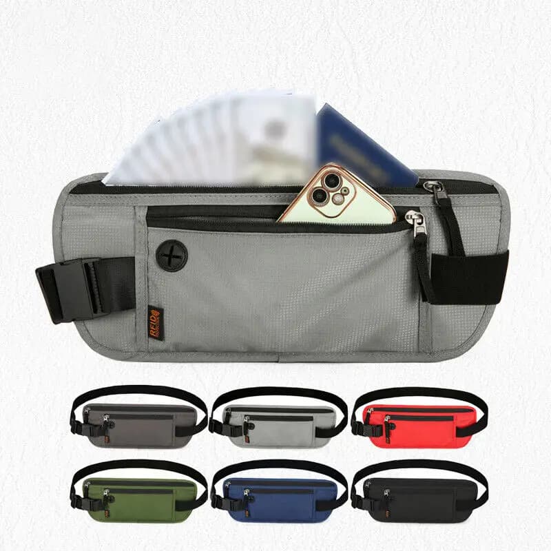 RFID Blocking Waterproof Waist Bag Hidden Pouch Travel Running Sports Belt Pouch Mobile Phone Bag Money Belt Bag Passport Holder
