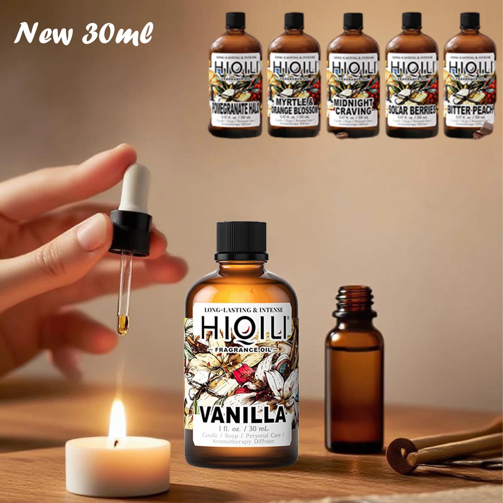 HIQILI Nuovo olio profumato da 30 ml, 18 tipi di fragranze tra cui scegliere, candela fai da te, umidificatore per la diffusione della fragranza, fragranza per interni