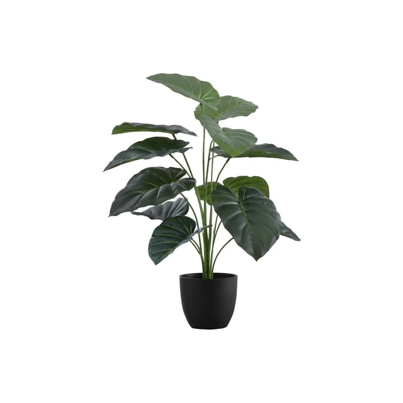 Artificial Plant, 24" Tall, Alocasia, Indoor, Faux, Fake, Table, Greenery, Potted, Real Touch, Decorative, Green Leaves, Black Pot