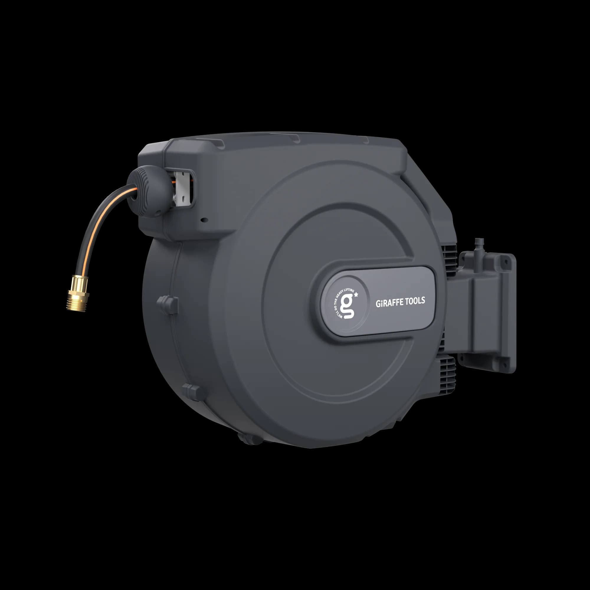 Giraffe Tools AW505/8 Retractable Garden Hose Reel 5/8" x 115+5 ft, Heavy Duty Wall Mounted Water Hose Reel Automatic Rewind, 180 Deg Swivel Bracket, Slow Retraction, 115ft, Dark Grey