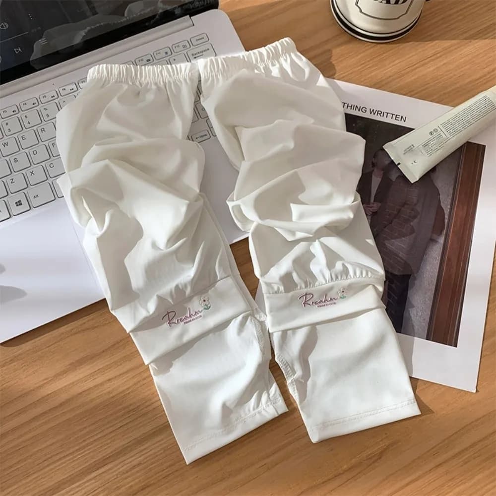 Cute Flower Embroidered Long Ice Silk Sleeves Arm Protection Loose Sunscreen Arm Covers Elastic Anti-UV Cycling Gloves Summer