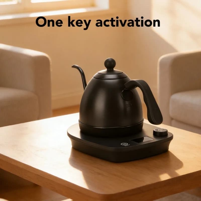 Variable Frequency Electric Gooseneck Kettle 1000W 600ml Stainless Steel Pour Over Coffee Timer Home Kitchen