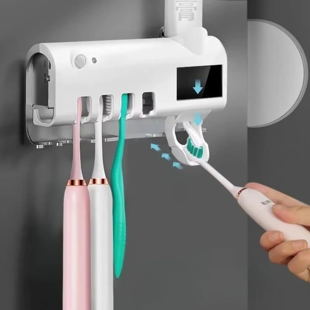 Dispenser automatico di dentifricio con ricarica USB Sterilizzazione a infrarossi Porta spazzolino intelligente ad energia solare Touchless