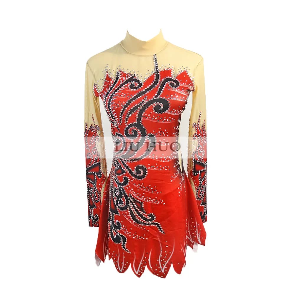 LIUHUO Pattinaggio di Figura sul Ghiaccio Vestito Ragazza Donna Concorso Prestazioni Costume Danza Body Roller Ginnastica Ritmica Rosso Adolescenti