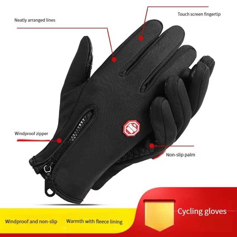 Men's and Women's Winter Gloves with Touch Screen, Waterproof, for Fitness, Electric Bike, Open Sports, with Hinge, Cycling and Skiing
