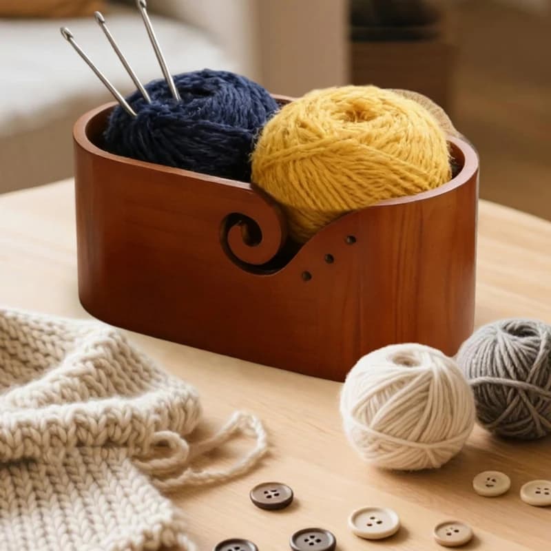Ciotola per filati legno forma ovale con coperchio Scatola lana per maglieria con fori per tessitura migliore