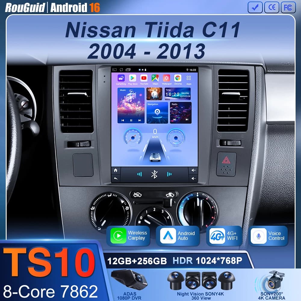 9.7 pollici Per Nissan Tiida C11 2004 2005 2006 2007-2013 Autoradio Multimediale di Navigazione 4G GPS BT CarPlay Android QLED Schermo