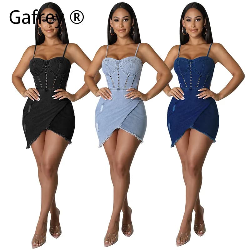 Dress in denim washed sexy sleeveless woman's sleeves strong size, mini dress in high-ribbed jeans, summer outfit streetwear with coulisse