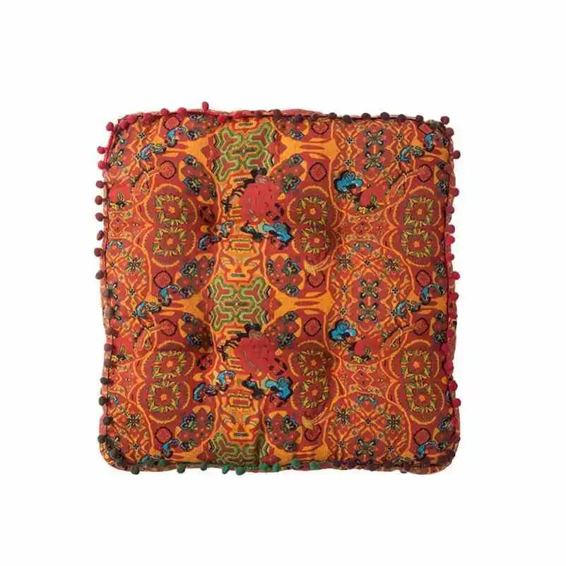 Ottoman Living Room Bay Window Tatami Meditation *Seat Pouf Cushion Bohemian Ethnic Style Cotton Linen Pom-Poms Home Stool