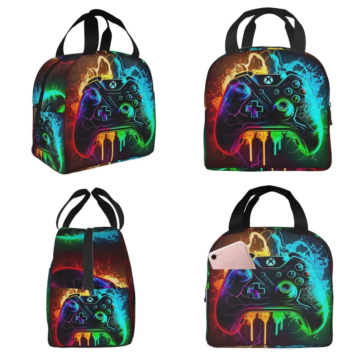 Game Console Printed Pattern 10 Insulated Lunch Bag for Kids School Cooler Thermal Food Box Tote Leakproof Lunch Boxes Container