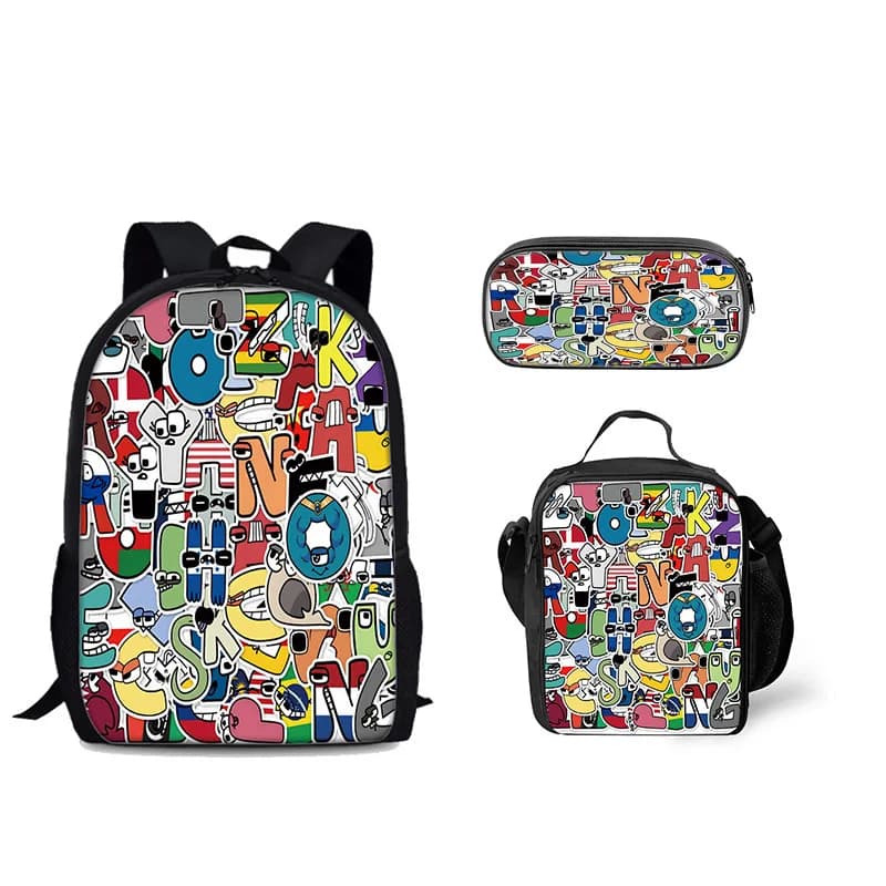 Classic Novelty Cool Funny Alphabet Lore 3D Print 3pcs/Set pupil School Bags Laptop Daypack Backpack Lunch bag Pencil Case