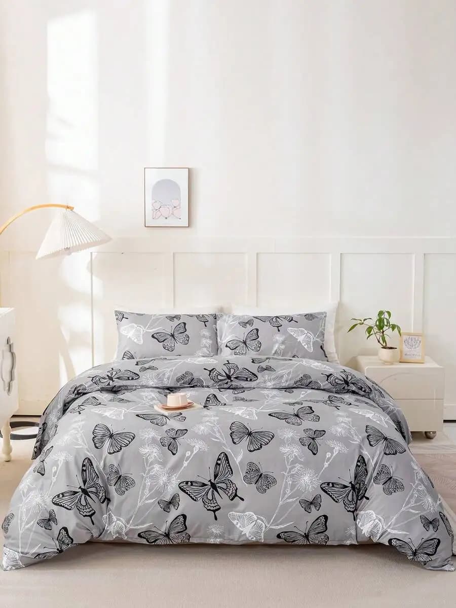 3pcs Butterfly Print Bedding Set Duvet Cover And Pillow Shams Soft Skin Friendly All Season