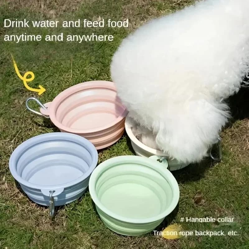 Ciotola Pieghevole in Silicone per Cani, Contenitore Portatile per Acqua e Cibo da Viaggio con Moschettone per Cani e Gatti