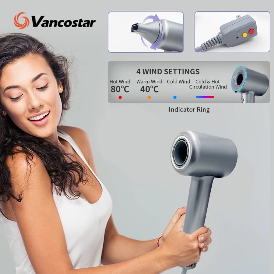 Professional Hair Dryer High Speed 110000RPM 400 Million Negative Ionic Nozzle Blow Dryer for Home Travel Hair Straightener