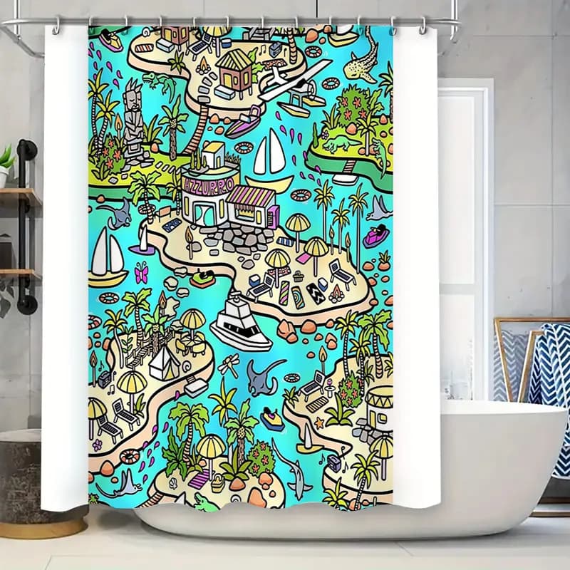 Tenda da doccia a tema spiaggia Set di decorazioni per il bagno costiero dell'oceano tropicale Decorazioni per la casa artistiche impermeabili
