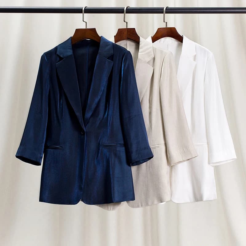 Acetate Blue Women's Suit Jacket Summer Thin Loose British Style Medium Sleeve Korean Version Fashionable Little West Coat