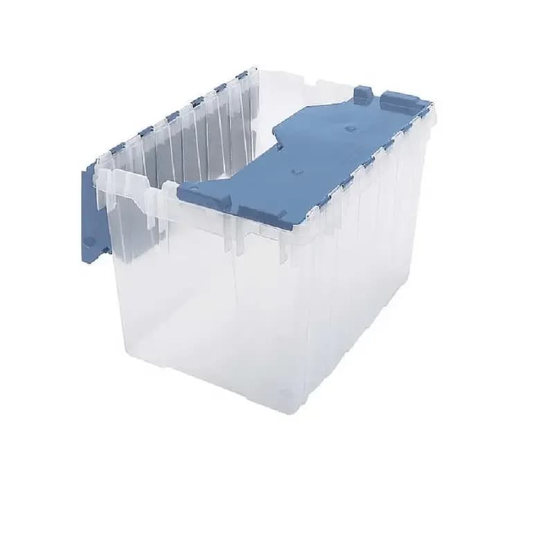 Contenitore con coperchio attaccato da 12 gall, blu, plastica, cerniera in acciaio