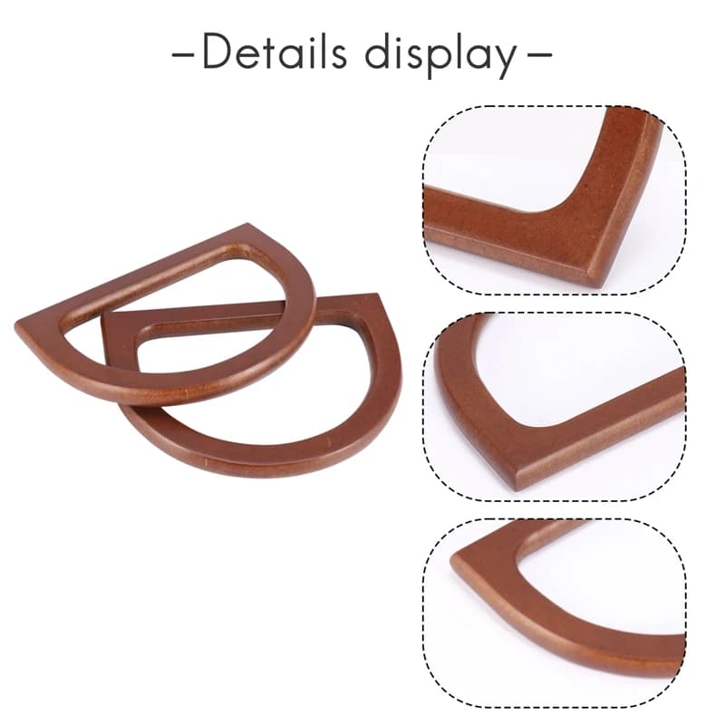 Maniglie per borse in legno a forma di D da 4 pezzi, maniglie di ricambio in legno per borse fai da te, borse, pochette (marrone