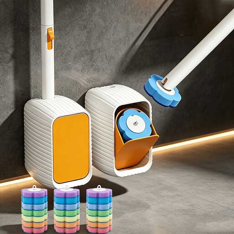 Disposable Toilet Brush Cleaner with Long Handle Bathroom Cleaning Brush with Replaceable Brush Head Toilet Bathroom Accessories