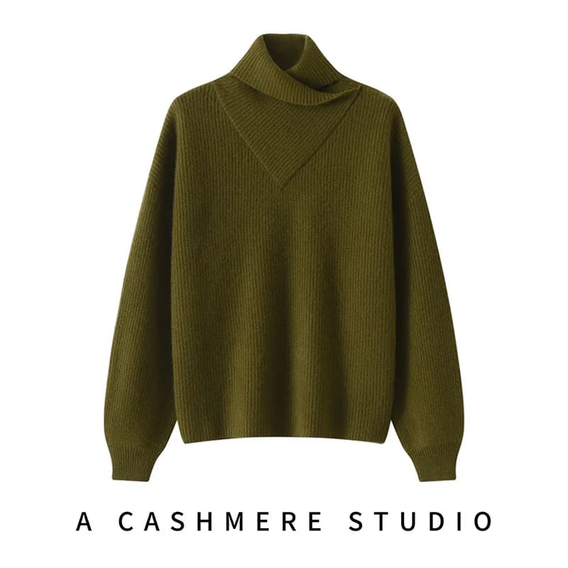 CHICUU Women's Shawl Collar Cashmere Pullover Autumn Winter 100% Cashmere Sweater Autumn Winter Thick Casual Loose Cashmere Top