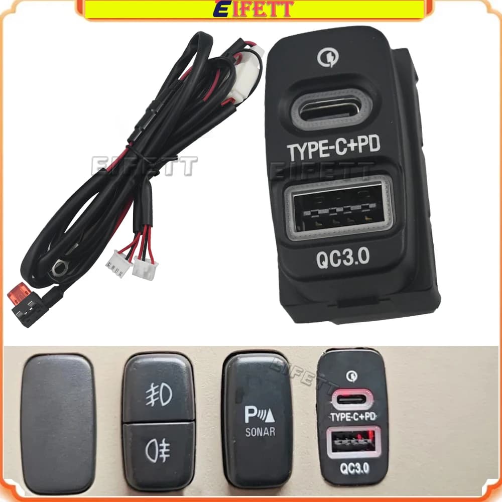 Nuovo caricabatterie per auto doppio USB Type-C PD + QC3.0 per Mitsubishi Outlander Lancer EX Pajero Sport ASX V73 V93 V97 2007-2012