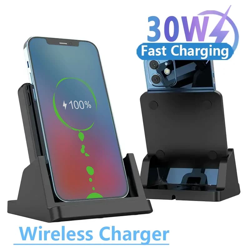 30W Wireless Charger Pad Stand Desktop Ultra-thin Mobile Phone Fast Charging Dock Station For iPhone 15 14 13 12 Samsung Xiaomi