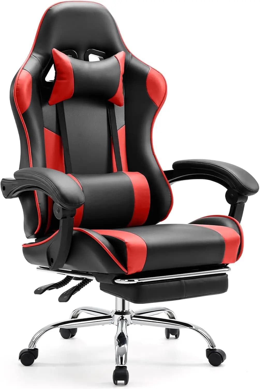 Sedia da Gaming Ergonomica con Poggiapiedi, Supporto Lombare, Altezza Regolabile e Rotazione a 360° ° Girevole - Rosso